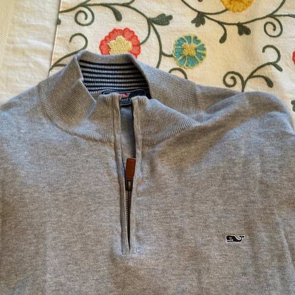 Vineyard Vines Men's Gray Zip-Up Sweater with Striped Collar - Picture 4 of 4